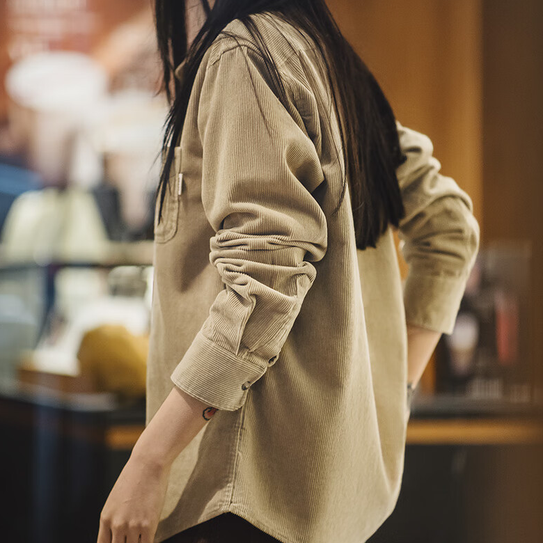 馬登女裝 休閒燈芯絨襯衫寬鬆內搭休閒翻領長袖襯衣女秋冬款上衣