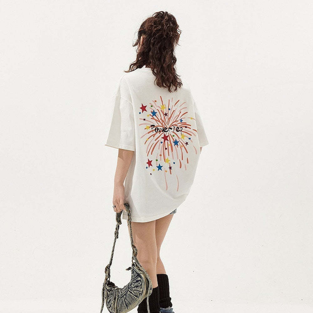白色印花短袖t恤女夏季新款美式復古情侶寬鬆oversize上衣