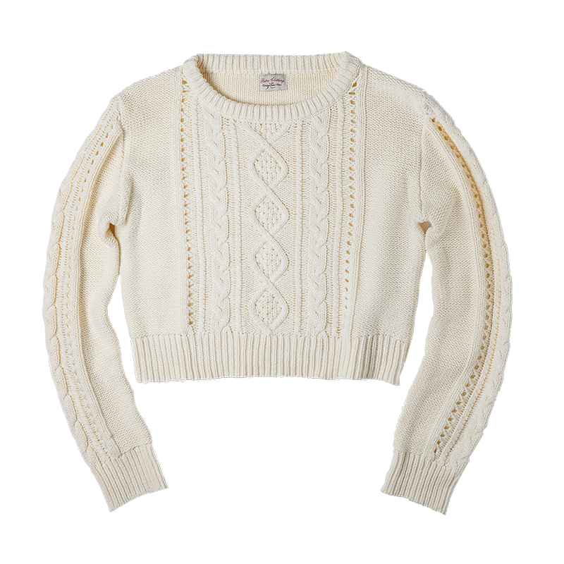 馬登女裝 復古圓領鏤空麻花菱格毛衣短款套頭米白色絞花針織衫