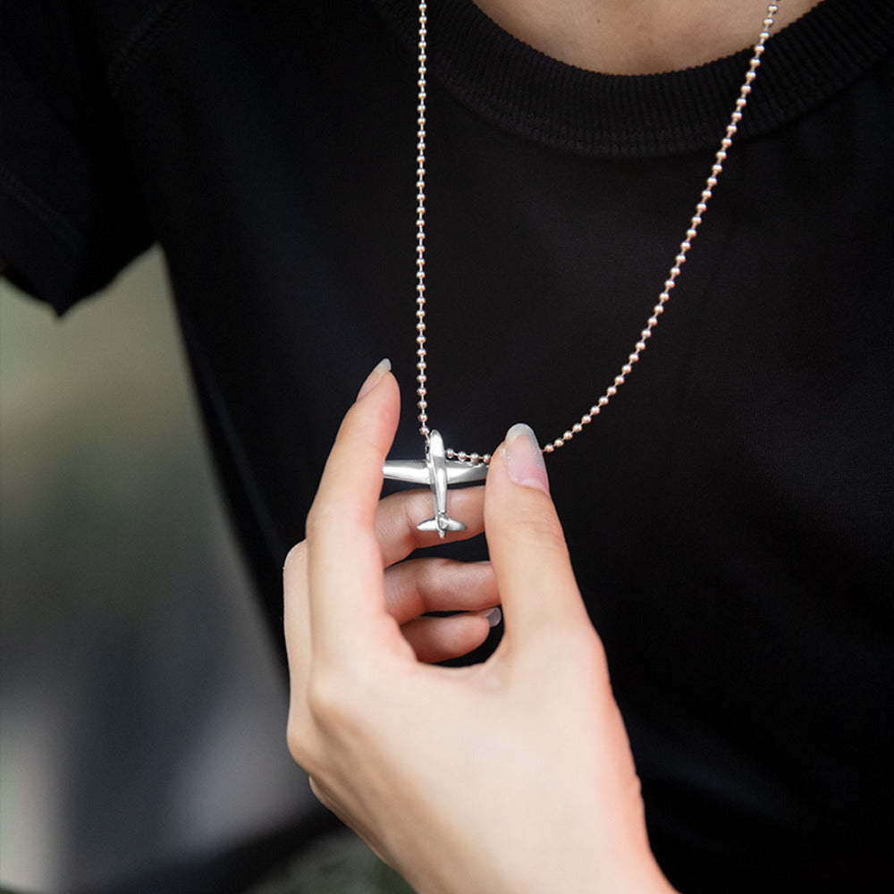 馬登女裝 二戰飛機小閃電純銀吊墜毛衣項鍊掛墜飾品牛皮繩