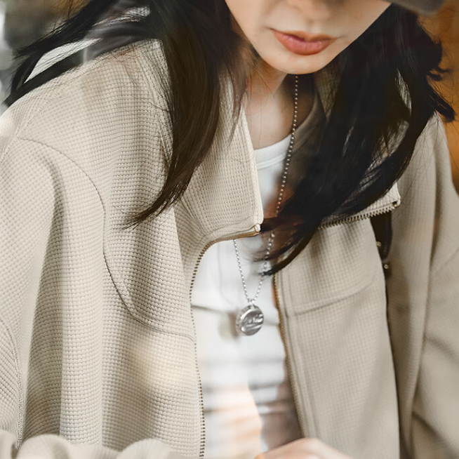 馬登女裝 鹽系立領衛衣寬鬆華夫格拉鍊外套休閒短款開衫上衣