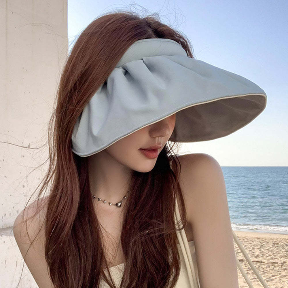 UPF50+貝殼防曬帽女夏季防紫外線太陽帽空頂發箍遮陽帽大帽檐騎行