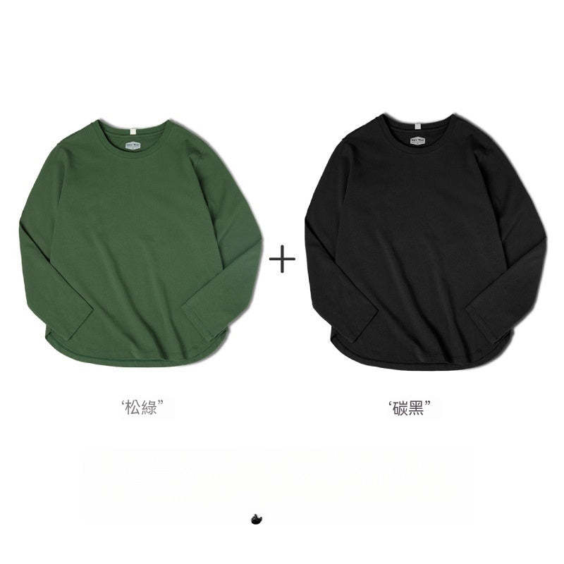 馬登女裝 雙紗純棉T恤女微落肩圓領衛衣春秋學生基礎款打底衫