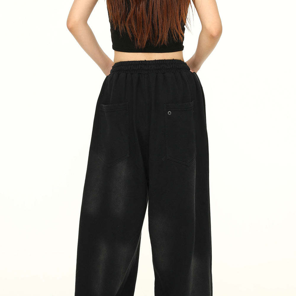 美式寬鬆闊腿衛褲女塗鴉廢土風高街褲子嘻哈長褲