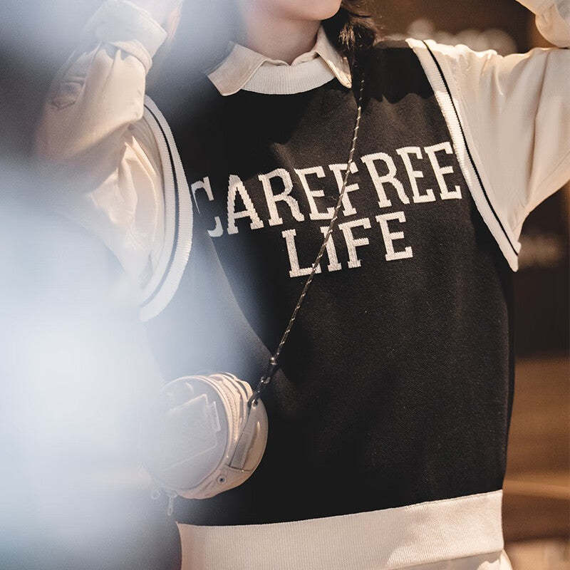 馬登女裝 學院風針織馬甲背心圓領套頭毛衣無袖疊穿上衣夏季新款