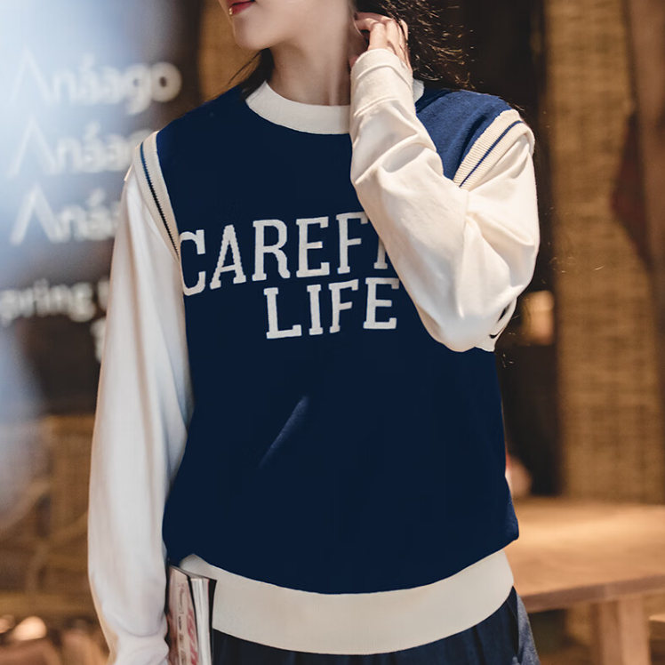 馬登女裝 學院風針織馬甲背心圓領套頭毛衣無袖疊穿上衣夏季新款