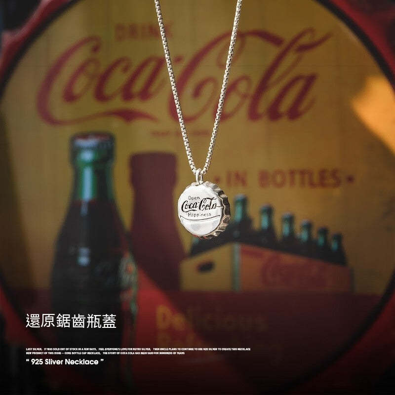 馬登女裝 復古可樂瓶蓋925純銀小眾掛飾嘻哈吊墜