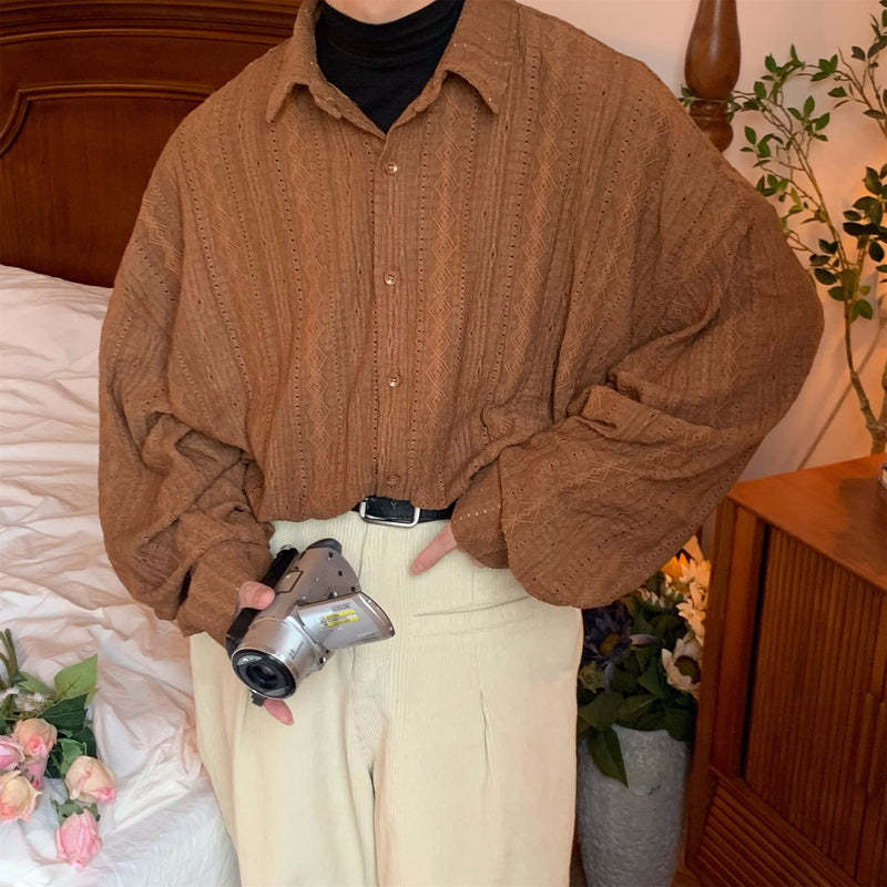 法式復古鏤空長袖襯衫秋季慵懶風小眾設計感寬鬆潮流襯衣