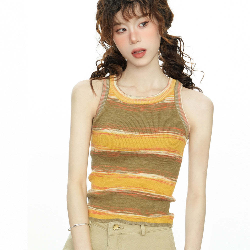 美式針織條紋吊帶背心女夏季工字內搭外穿多巴胺辣妹無袖上衣