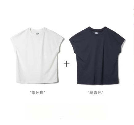 馬登女裝 冰絲上衣落肩基礎鹽系短袖夏凉感打底衫薄款寬鬆圓領T恤