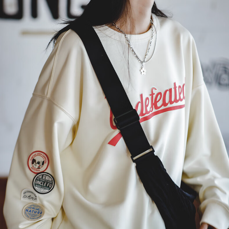 馬登女裝 美式休閒套頭衛衣女撞色拼接插肩袖學院風長袖上衣外套秋