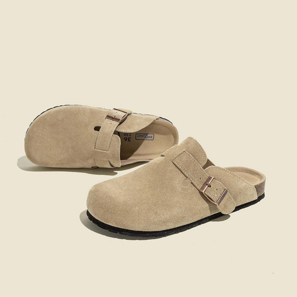 真皮勃肯鞋女外穿釣魚軟木博肯包頭拖鞋