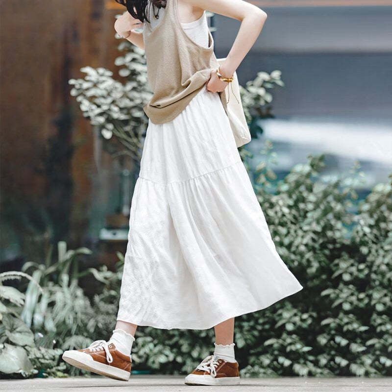 馬登女裝 法式初戀半身裙小個子高腰a字溫柔白色長裙設計感小眾裙