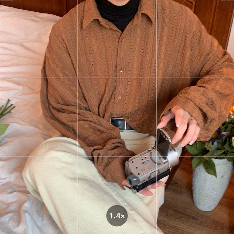 法式復古鏤空長袖襯衫秋季慵懶風小眾設計感寬鬆潮流襯衣