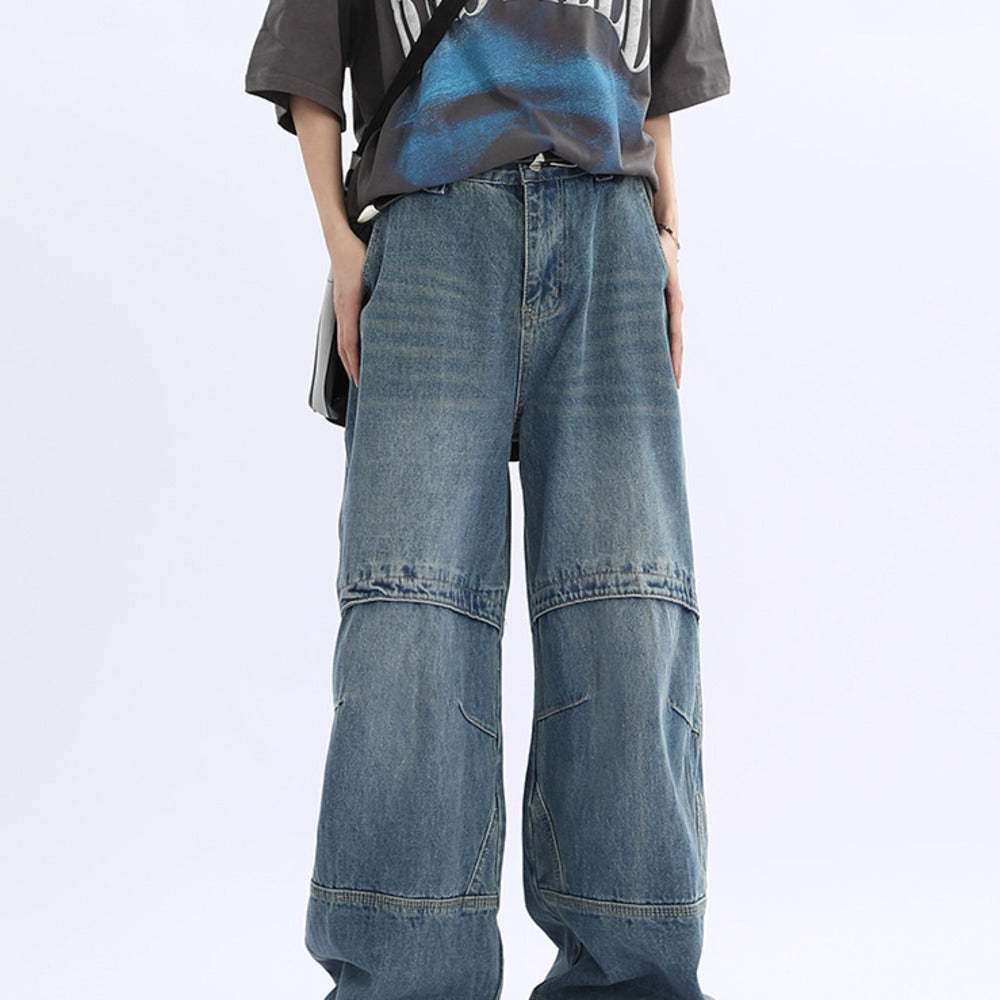 美式oldschool寬鬆闊腿老爹牛仔褲女嘻哈街舞長褲