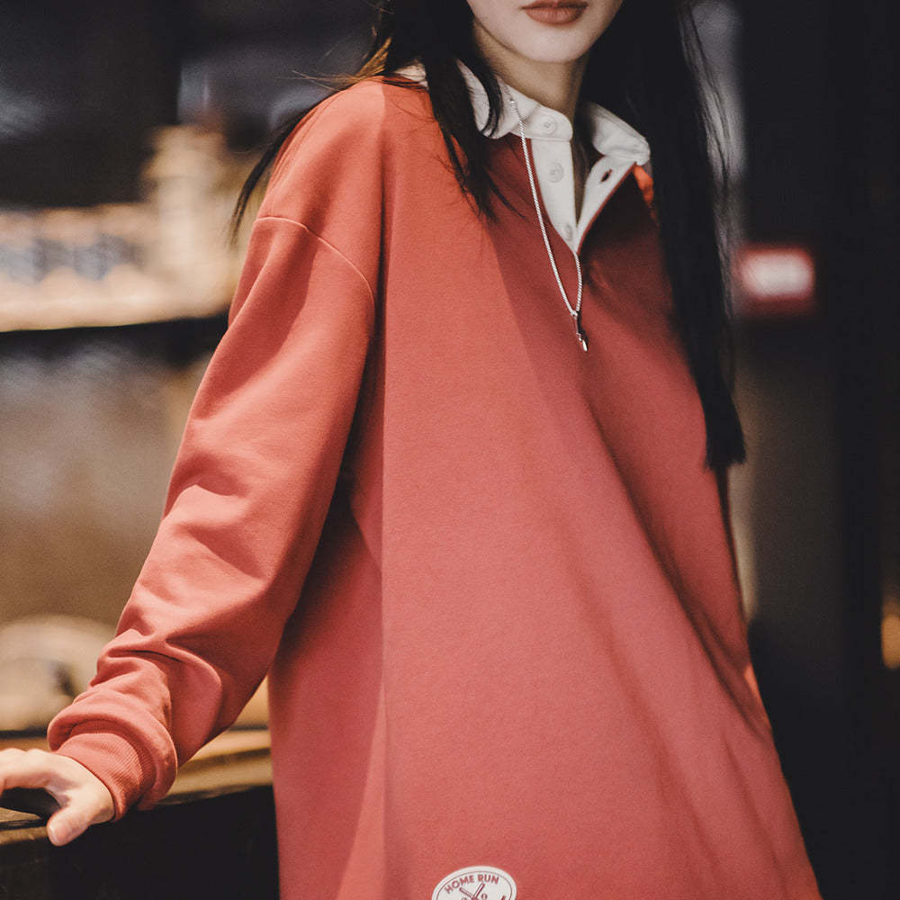 馬登女裝 美式長袖T恤打底衫撞色衛衣寬鬆內搭上衣春款polo衫