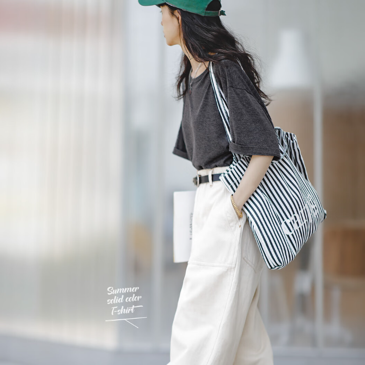 馬登女裝 美式休閒T恤純色落肩寬鬆基礎款短袖薄款透氣上衣