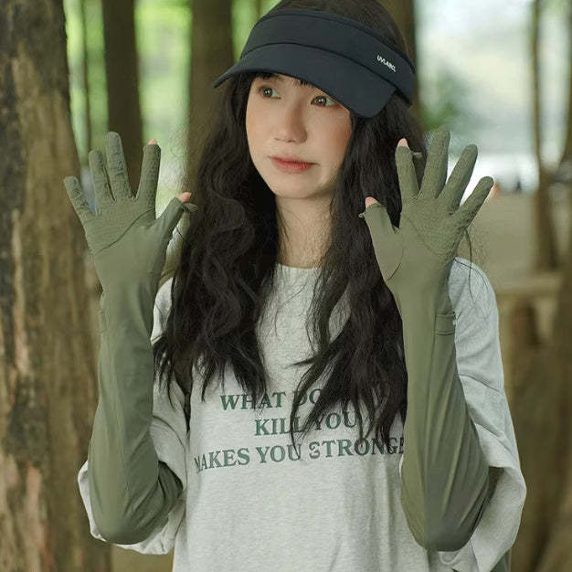 夏季遮陽防曬冰袖套女防紫外線長款手套開車防滑戶外透氣騎行護臂