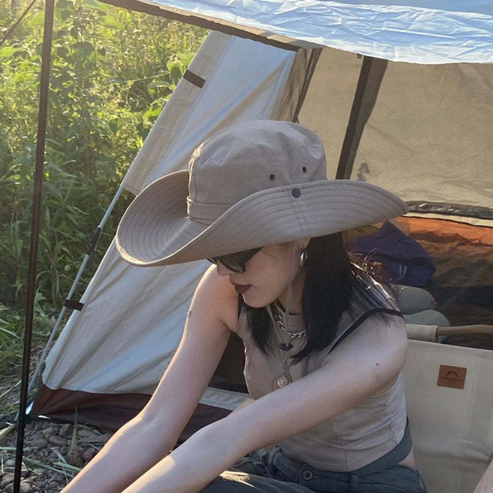 夏季防曬登山漁夫帽女戶外大簷釣魚帽徒步遮陽西部大頭圍牛仔帽