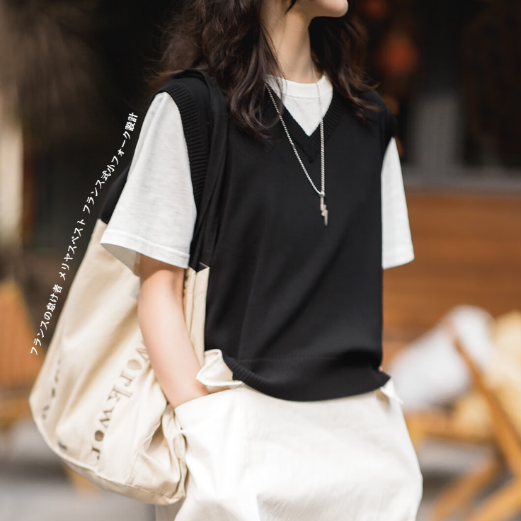 馬登女裝 法式休閒露背針織馬甲v領系帶慵懶背心無袖疊穿坎肩上衣