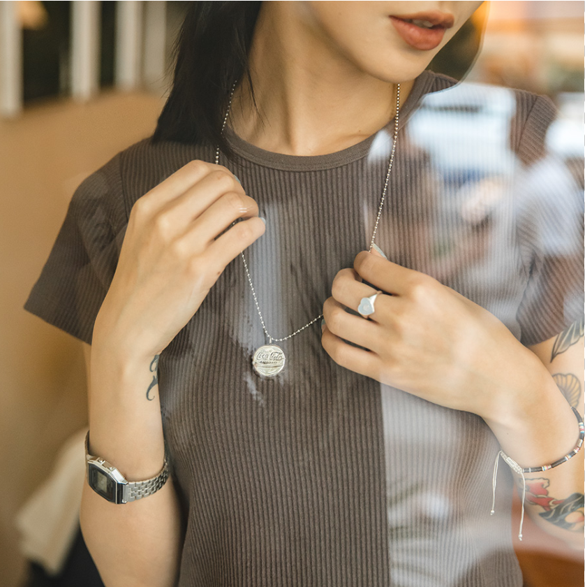 馬登女裝 復古可樂瓶蓋925純銀小眾掛飾嘻哈吊墜