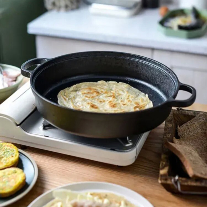 家用鑄鐵平底鍋 老式加厚煎鍋 专用生鐵煎鍋 燃氣爐適用鑄鐵平底鍋 煎鍋不粘鍋適用電磁爐