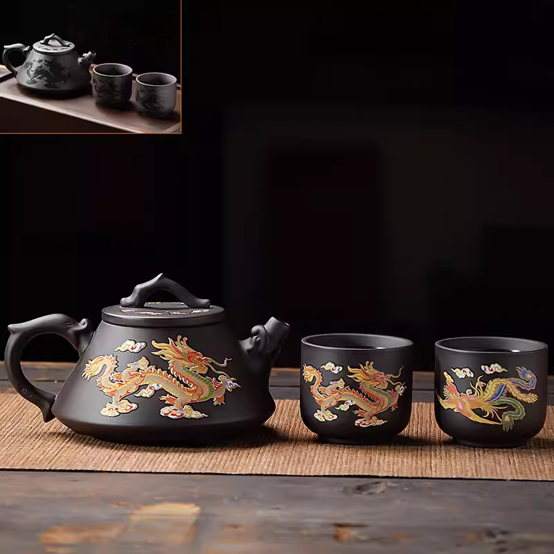 遇熱變色龍鳳紫砂壺