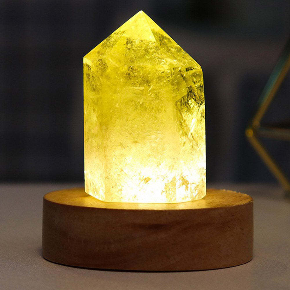 Crystal Column Led Small Night Light Creative Crystal Hexagonal Column Night Light Wooden Base Luminous Ornaments