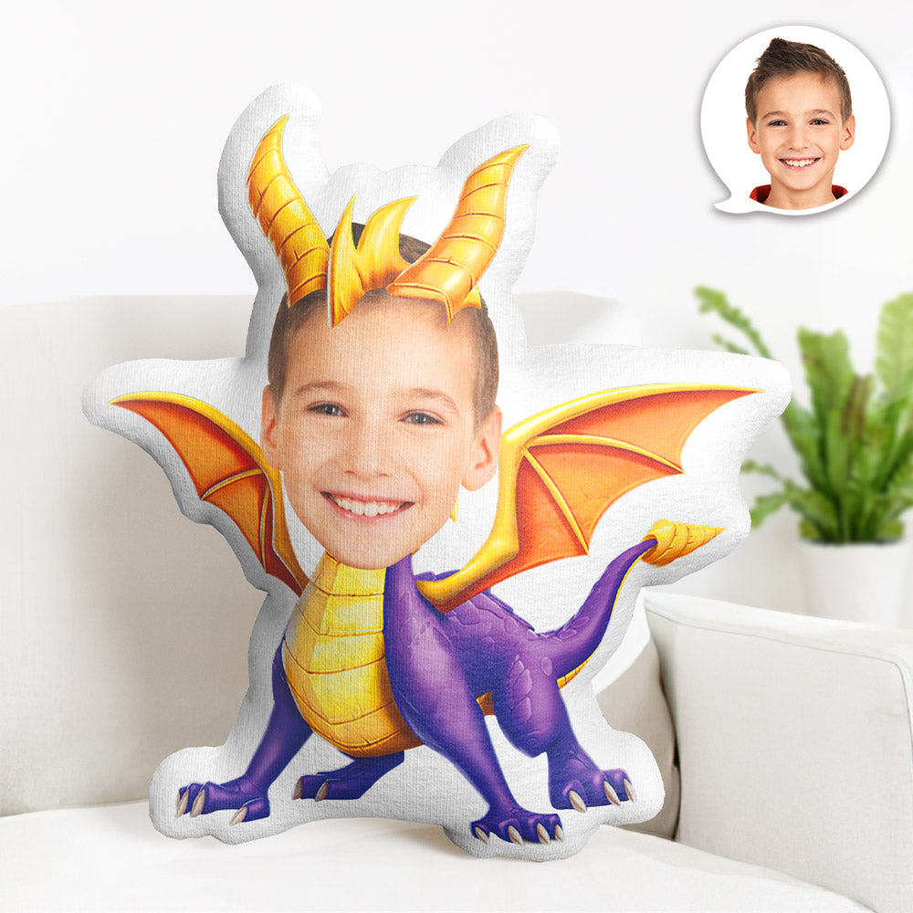 Benutzerdefiniertes Gesichtskissen Personalisiertes Fotokissen Lila Dinosaurier Minime Kissengeschenke Für Kinder - MiniMe Pillow