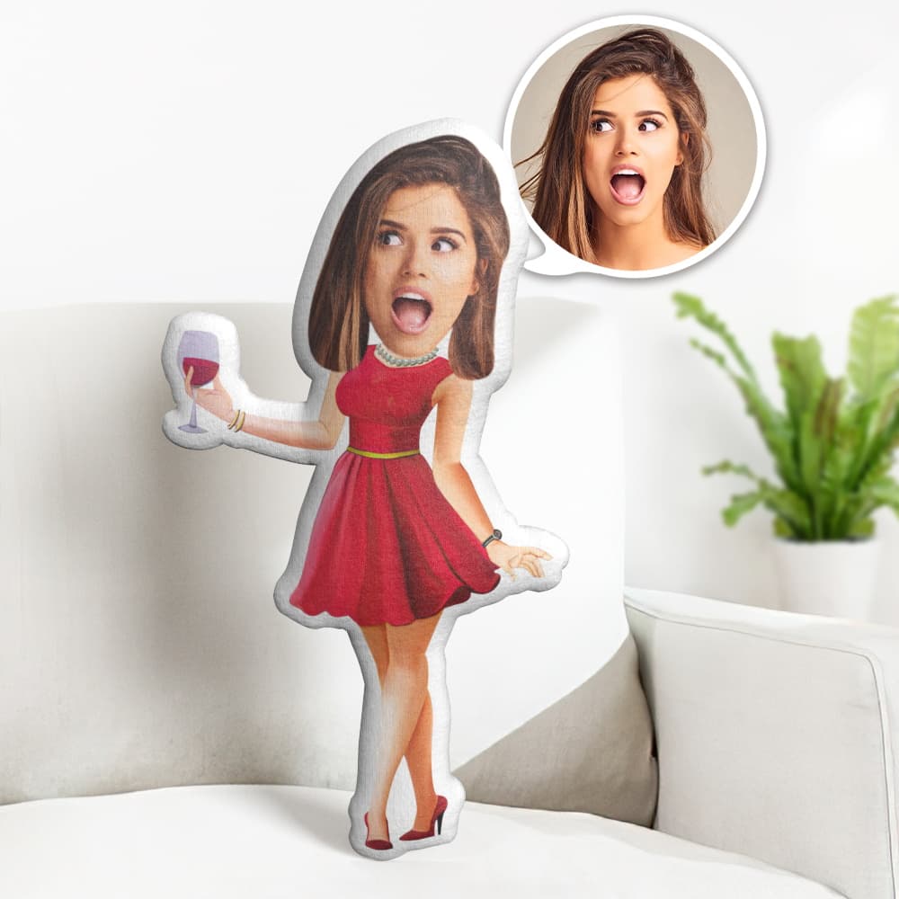 Personalisiertes Gesichtskissen Personalisiertes Fotokissen Wein Abendkleid Minime Kissen Geschenke Für Sie - MiniMe Pillow