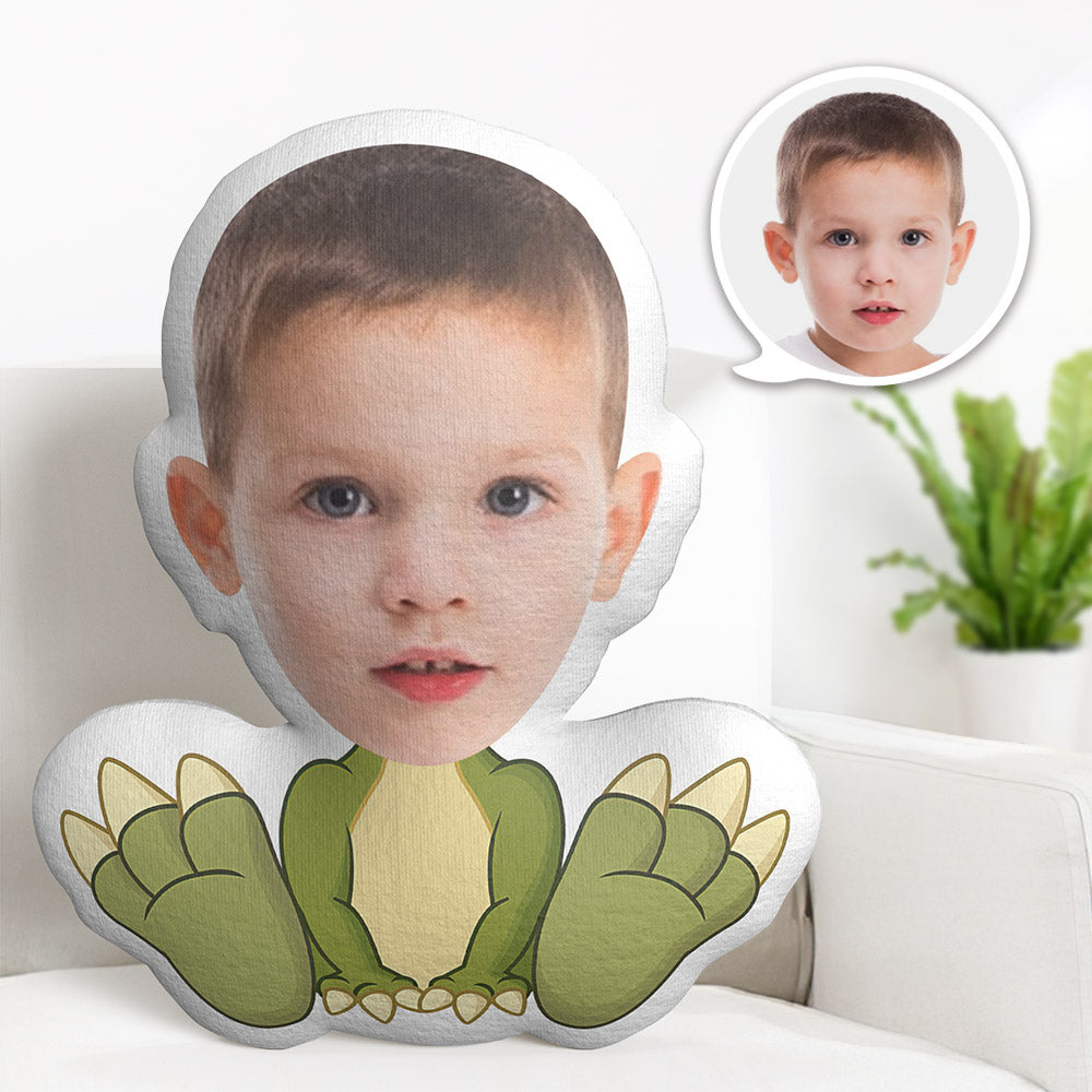 Kundenspezifisches Gesichts-kissen Personalisiertes Foto-kissen Sitzendes Grünes Drache-minime-kissen-geschenke Für Kinder - MiniMe Pillow