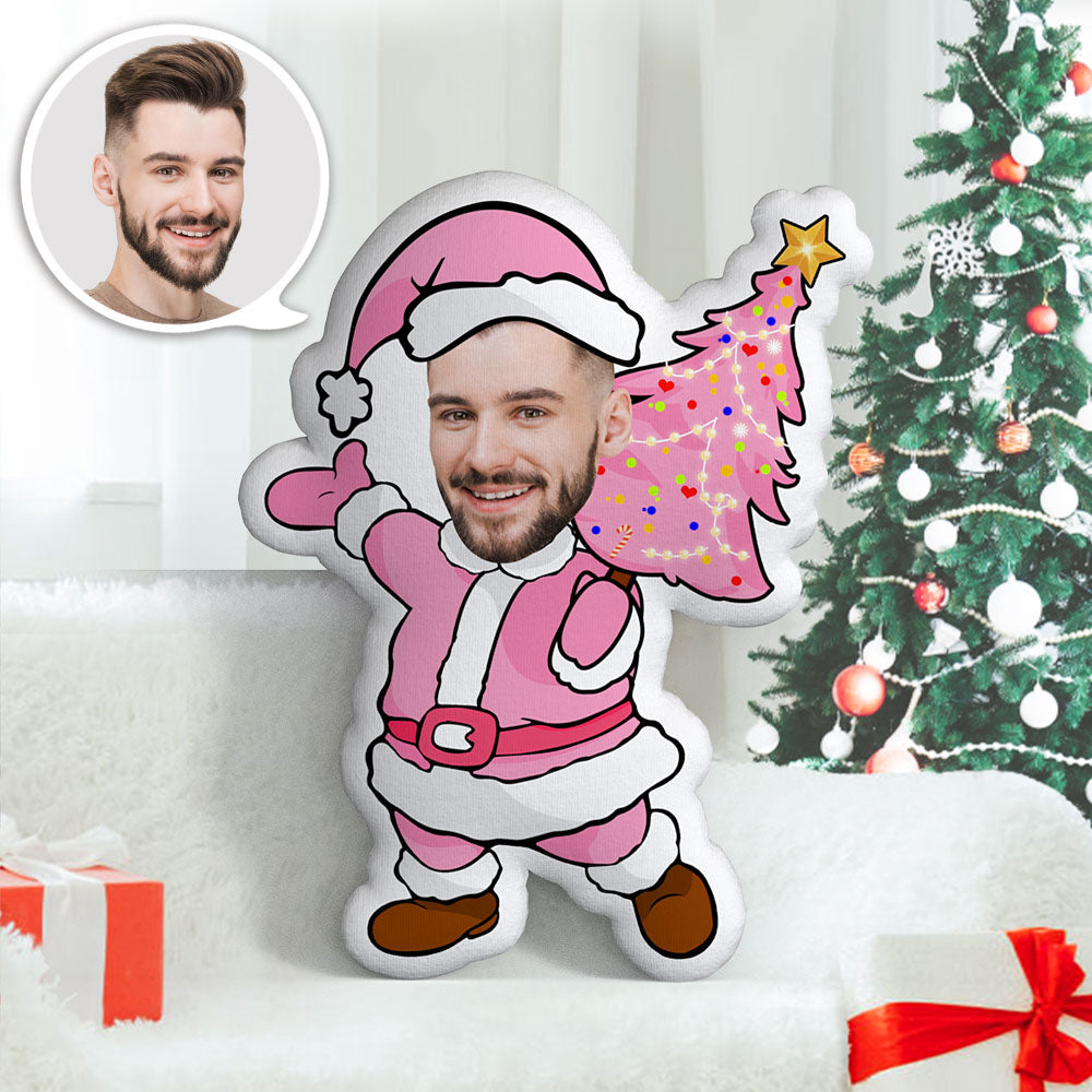 Rosa Weihnachtsbaum-kundenspezifisches Körper-kissen Personalisiertes Rosa Sankt-gesichts-kissen-bestes Weihnachtsgeschenk Für Ihn - MiniMe Pillow