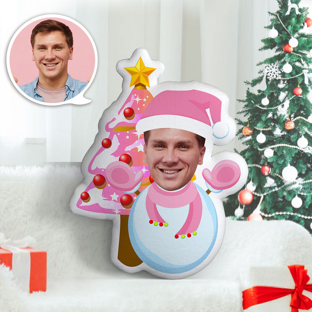 Rosa Weihnachtsschneemann-baum-kundenspezifisches Körper-kissen Personalisiertes Rosa Schneemann-gesichts-kissen-bestes Weihnachtsgeschenk Für Ihn - MiniMe Pillow