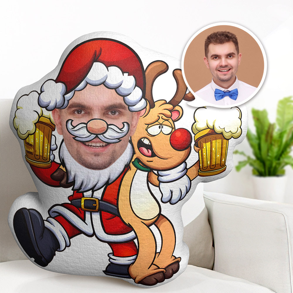 Körperkissen Mein Gesichtskissen Benutzerdefinierte Puppen Weihnachtsmann Trinkt Bier Mit Elch Fotokissen Minime-kissen Benutzerdefiniertes Kissen Geschenk - dephotoblanket