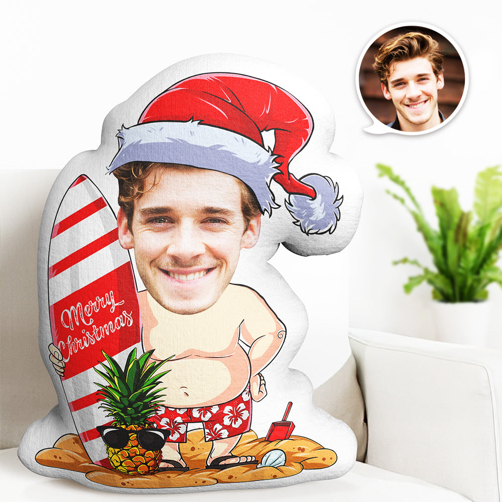 Weihnachtsgeschenk, Individuelles Gesichtskissen, Frohe Weihnachten, Personalisierte Strand-surf-skateboard-minime-puppe - MiniMe Pillow