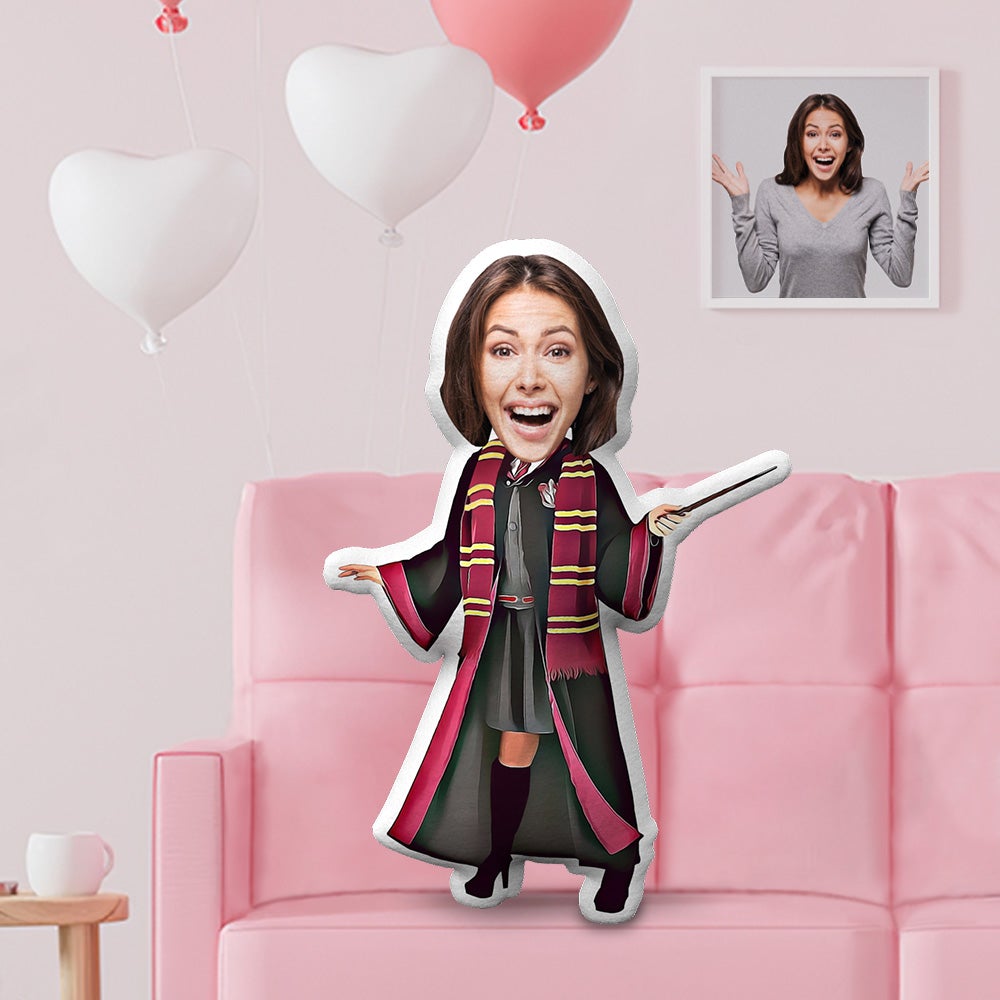 Benutzerdefiniertes Gesichtskissen Personalisiertes Fotokissen Weibliche Zaubererpuppe Benutzerdefiniertes MiniIMe-Kissen