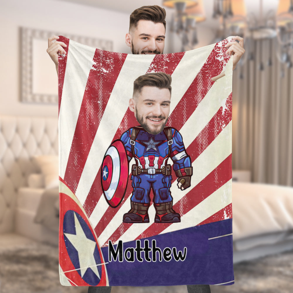 Fotodecke Mit Individuellem Gesicht Personalisierte Foto- Und Textdecke Captain America Minime Blanket Ein Einzigartiges Cooles Geschenk Für Ihn