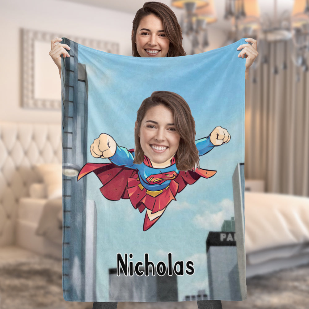 Benutzerdefiniertes Gesicht Fotodecke Personalisierte Foto- Und Textdecke Superhelden-mädchen-minime-decke Bestes Geschenk Für Sie