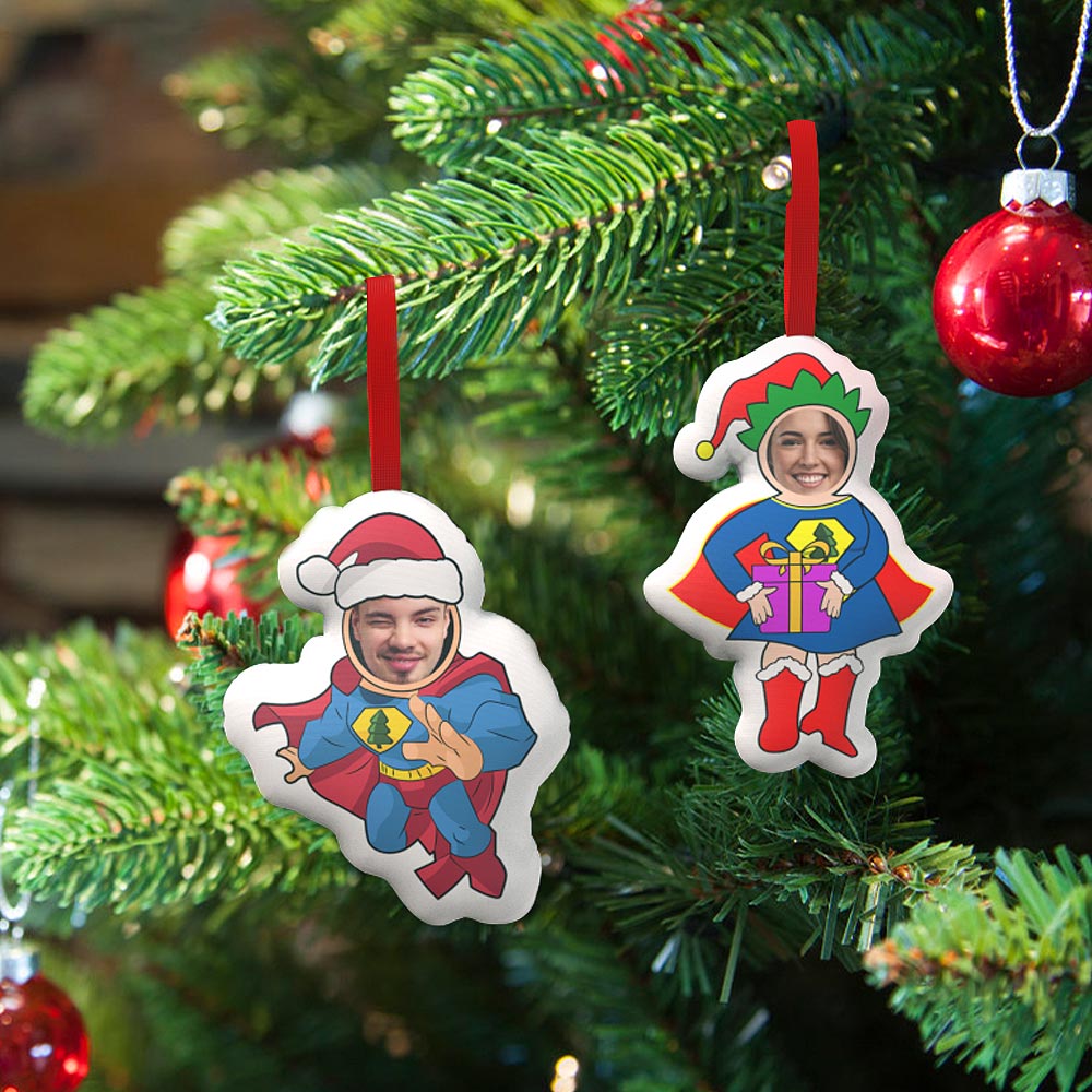 Benutzerdefinierte Superman Und Superwoman Hängende Dekorationen Personalisierte Gesicht Weihnachten Hängende Dekoration - MiniMe Pillow
