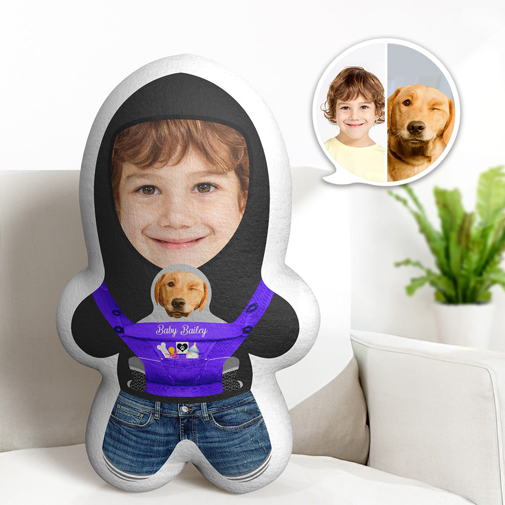 Benutzerdefinierte Lila Babytrage Zwei Gesichter Minime Wurfkissen Personalisierte Minime Foto Puppe Geschenk Für Haustierliebhaber - MiniMe Pillow