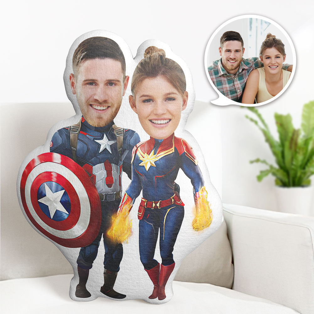 Valentinstagsgeschenk Personalisiertes Fotokissen Personalisiertes Superheldenkissen Personalisiertes Paarkissen Captain America Und Captain Marvel Kissen