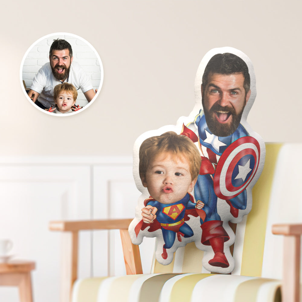 Vatertagsgeschenk Benutzerdefiniertes Gesichtskissen-Geschenk, Teamleiter-Vati mit Super-Sohn-Stil-Gesichtskissen