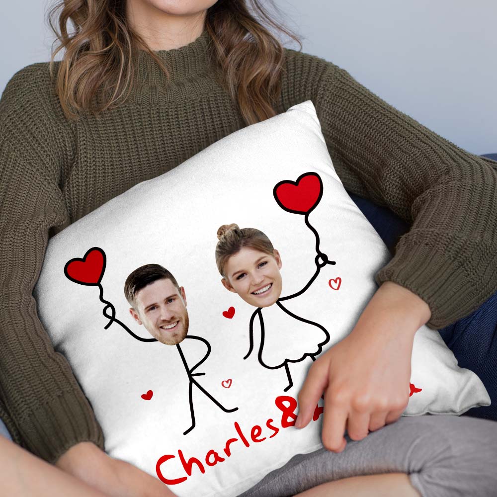 Kundenspezifisches Heiratsvermittler-gesichts-kissen-liebes-ballon-personalisiertes Paar-foto Und Text-wurfs-kissen-valentinstag-geschenk - MiniMe Pillow