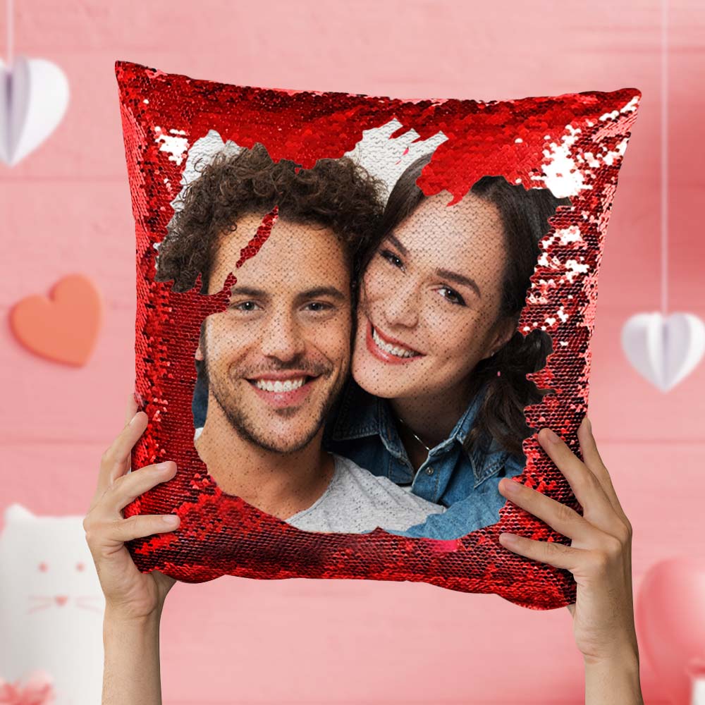 Umkehrbares Reversibles Personalisiertes Foto Pailletten Kissen Geschenke für Sie 15,75 "x 15,75"