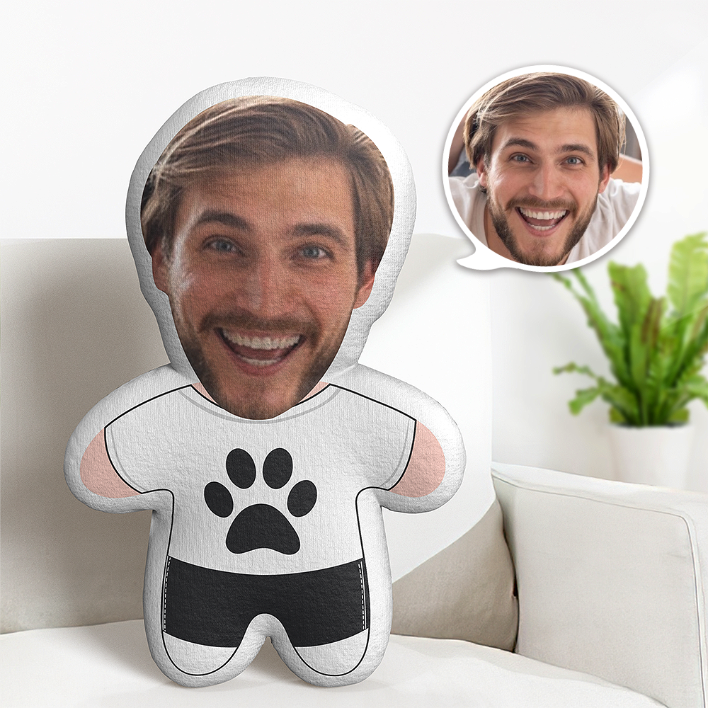Pfotenabdruck Weißes Hemd Mann Minime Teddy Kissen Benutzerdefinierte Gesicht Personalisierte Foto Minime Puppe - MiniMe Pillow