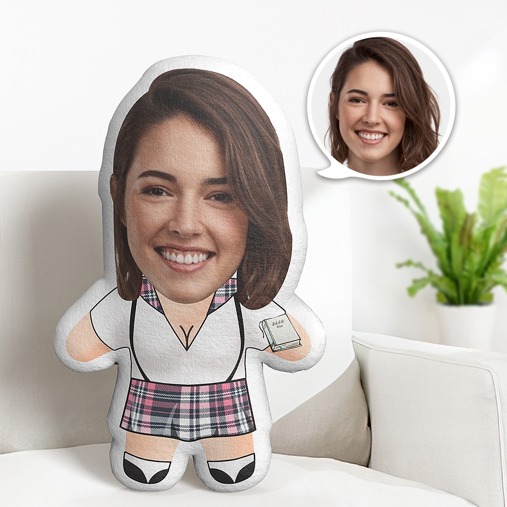 Weißer Anzug Mädchen Minime Teddy Kissen Benutzerdefinierte Gesicht Personalisierte Foto Minime Puppe - MiniMe Pillow