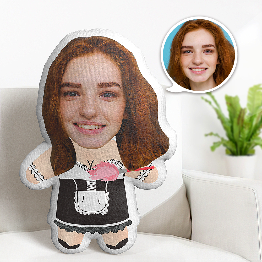 Schwarz Und Weiß Anzug Mädchen Minime Teddy Kissen Benutzerdefinierte Gesicht Personalisierte Foto Minime Puppe - MiniMe Pillow