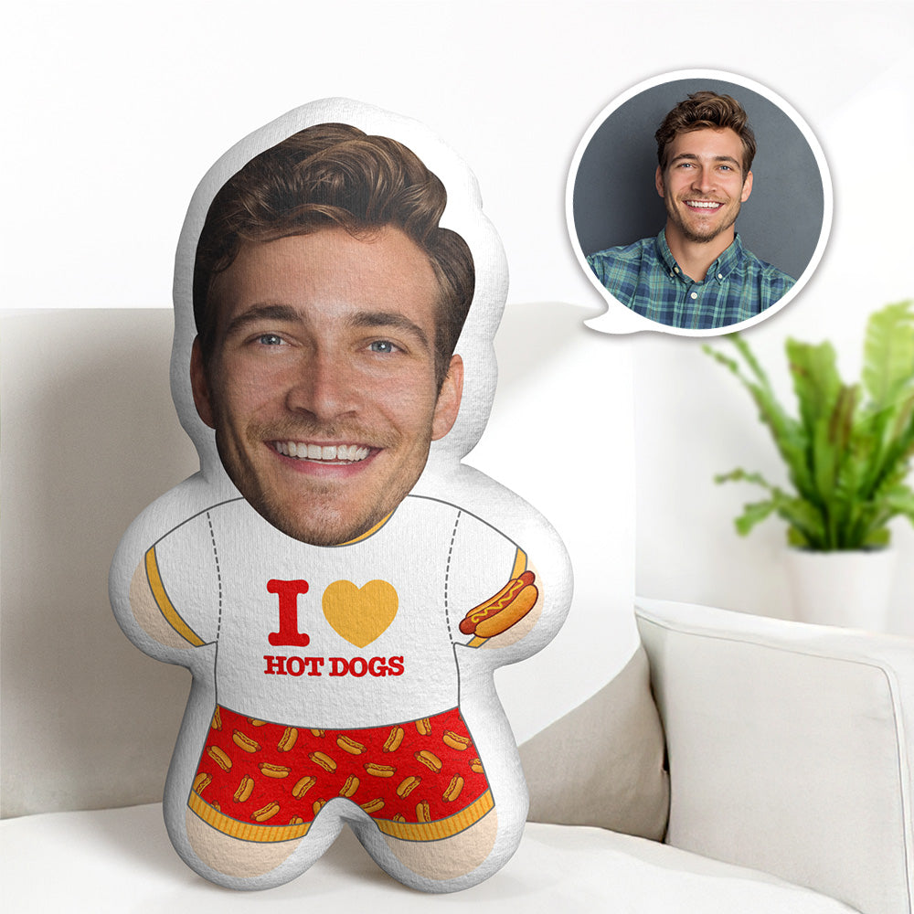 Personalisiertes Minime-teddykissen Mit Gesicht, „i Love Hotdogs“, Individuelles Foto, Minime-puppe - MiniMe Pillow
