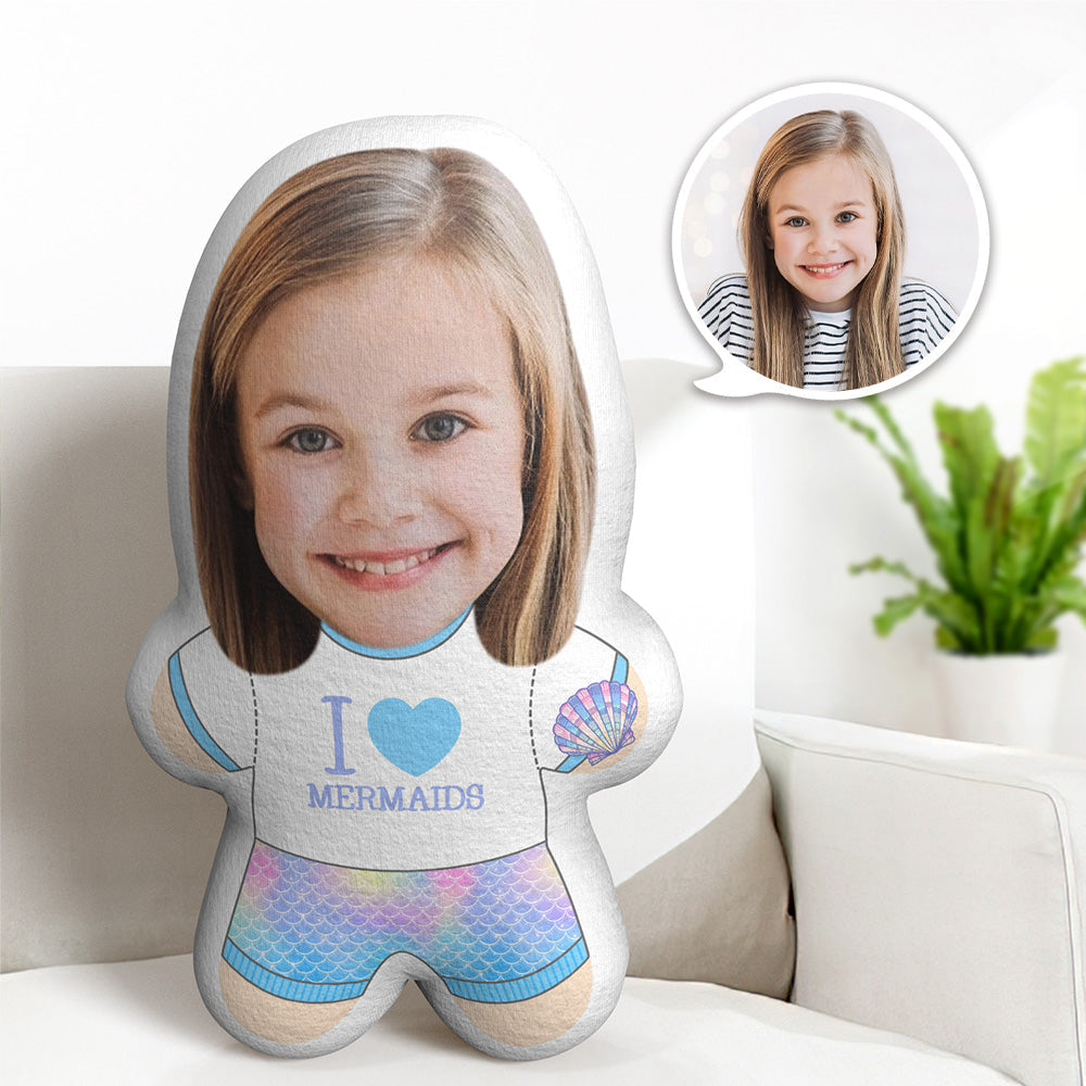 Minime-kissen Mit Individuellem Gesicht, „ich Liebe Meerjungfrauen“, Personalisiertes Foto, Minime-puppe, Stofftiere - MiniMe Pillow