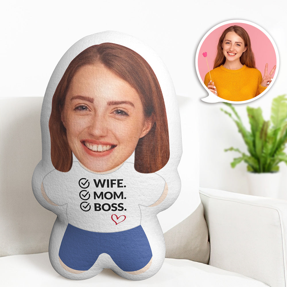 Custom Face Gifts Minime Throw Pillow Personalised Photo Pillow Wife Mom Boss - MiniMe Pillow